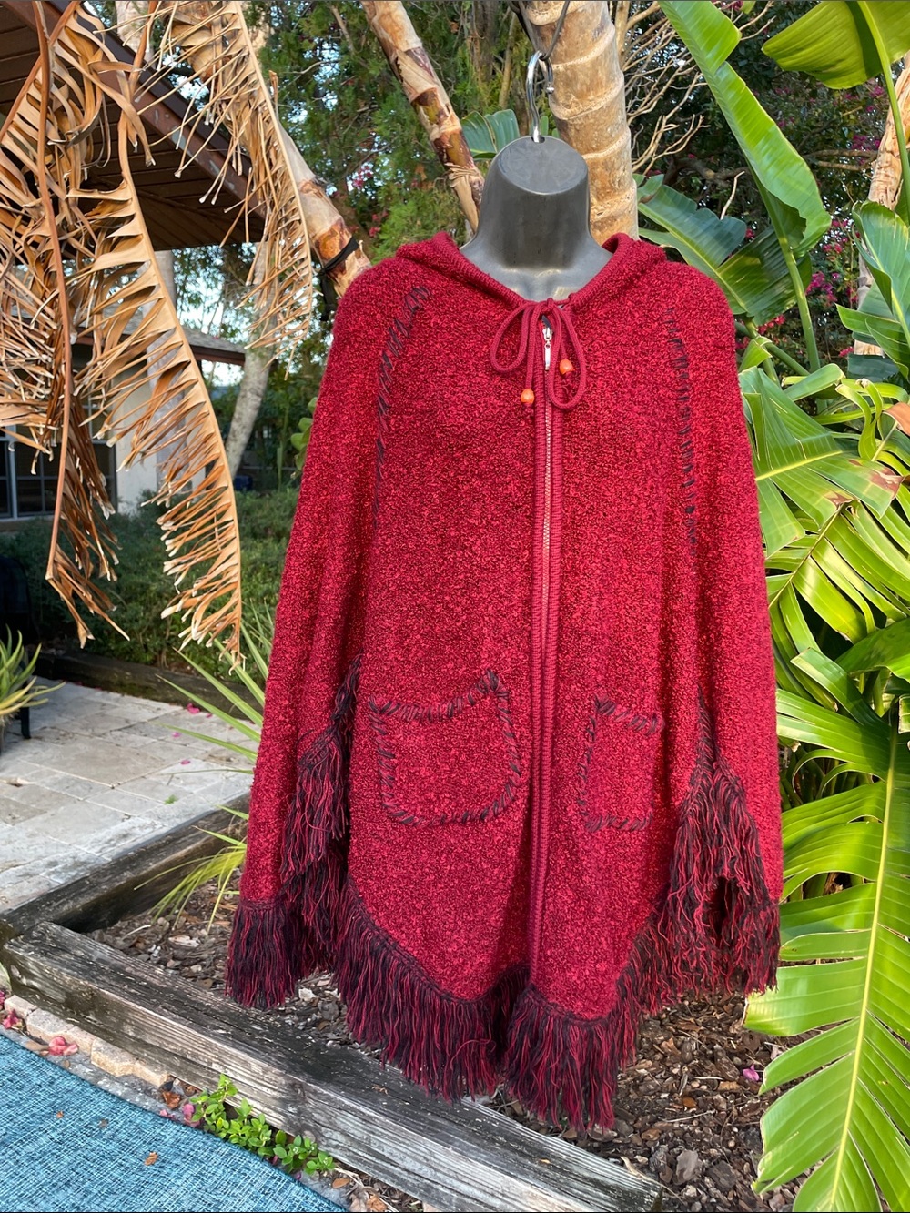 fringe bell sleeve hooded jacket / cape by NF